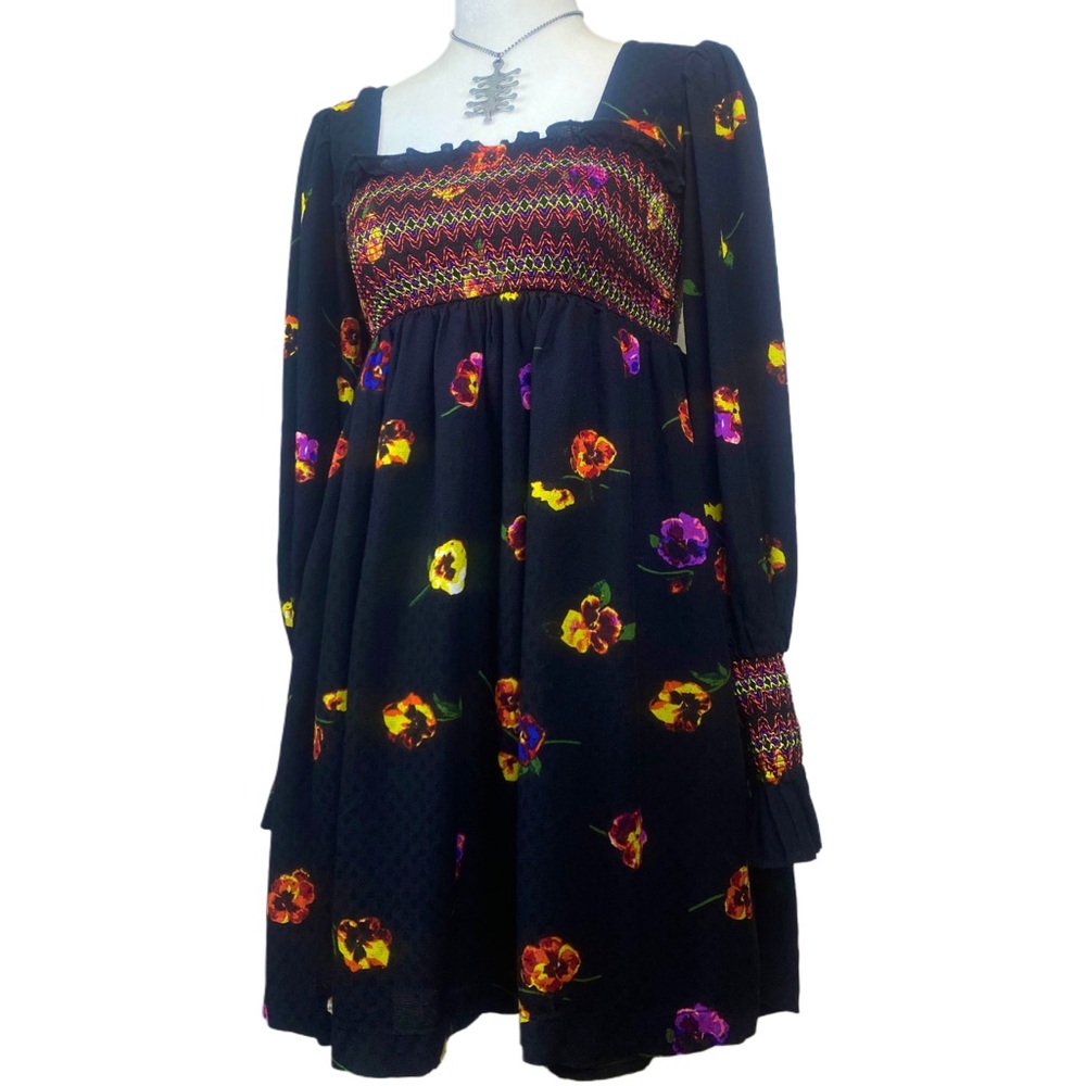 Urban Outfitters Black Puff Sleeve Floral Dress